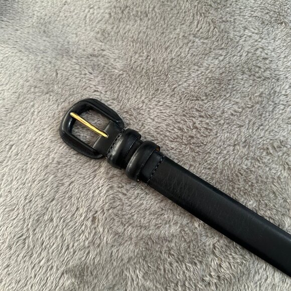 Nordstrom Belt Black Italian Calfskin Leather MEDIUM Black Buckle Thin - Picture 5 of 7